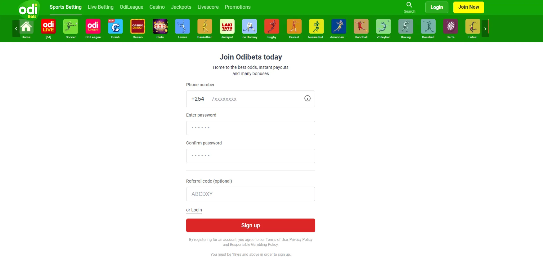 Odibet Aviator login register